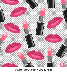 Beauty salon make up fashion cosmetics seamless pattern 