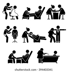 Beauty Salon Makeup Artist Spa Services Job Stick Figure Pictogram Icons