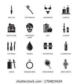 Beauty Salon, Makeup and Cosmetics glyph Icons - Vectors