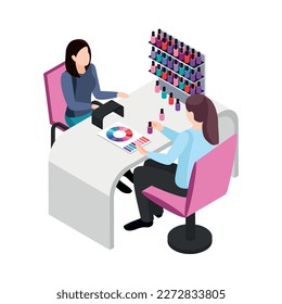 Beauty salon manicure isometric icon with woman having her nails done 3d vector illustration