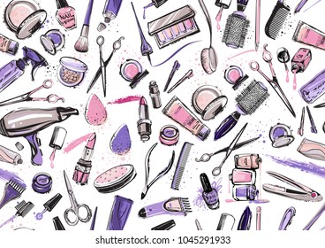 Beauty Salon Manicure Makeup Hairdressing Background Stock Vector (Royalty  Free) 1045291933 | Shutterstock