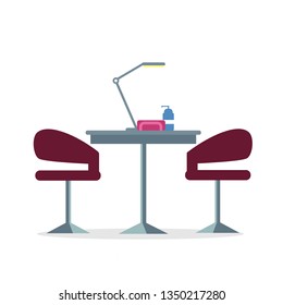 Beauty salon, manicure room flat illustration. At home nail service. Fashion service isolated design element