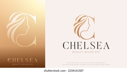 beauty salon monogram letter c woman silhouette logo design