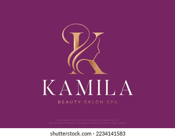 beauty salon monogram letter k woman silhouette logo design	