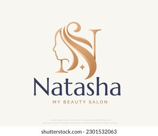 beauty salon monogram letter n woman silhouette logo design