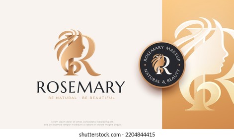 beauty salon monogram letter r woman silhouette logo design