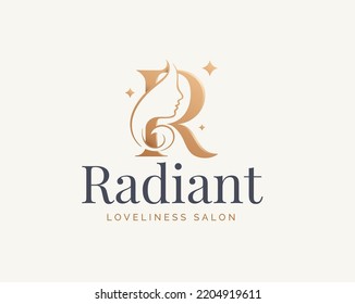 beauty salon monogram letter r woman silhouette logo design