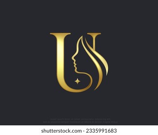 beauty salon monogram letter u woman silhouette logo design