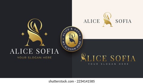 beauty salon monogram letter a woman silhouette logo design