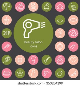 beauty salon outline, thin, flat, digital icon set for web and mobile