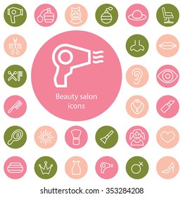 beauty salon outline, thin, flat, digital icon set for web and mobile