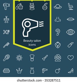 beauty salon outline, thin, flat, digital icon set for web and mobile