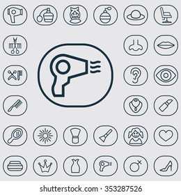 beauty salon outline, thin, flat, digital icon set for web and mobile
