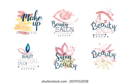 Beauty Salon or Beauty Parlor Watercolor Logo Design Vector Set
