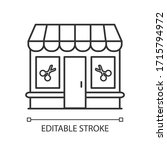 Beauty salon pixel perfect linear icon. Hairdresser parlor entrance. Fashion services building. Thin line customizable illustration. Contour symbol. Vector isolated outline drawing. Editable stroke