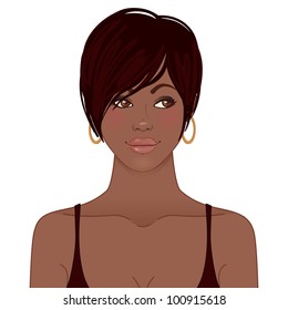 Beauty Salon: Pretty young african american woman with stylish haircut Vector illustration