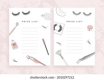 Beauty Salon Price List Template With Different Eyelash Extension Tools. Vector Illustration