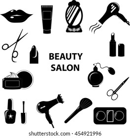 Beauty salon. Set of black line icons. Business. Vector illustration.
