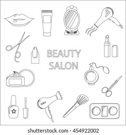 Beauty salon. Set of black line icons. Business. Vector illustration.