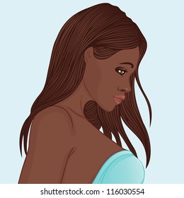 Beauty Salon Set: Profile of pretty young african american woman with beautiful long hair. Vector illustration