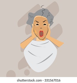 Beauty salon. Shocked woman have a bad haircut in the salon 