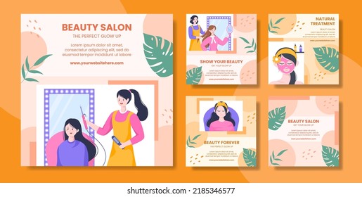 Beauty Salon Social Media Post Template Flat Cartoon Background Vector Illustration