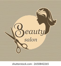 Salão de beleza spa publicidade banner imagem vetorial silhueta de tesoura e menina em perfil