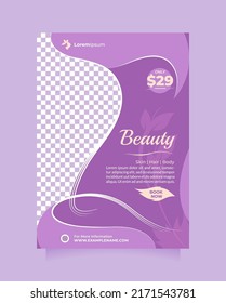 Beauty salon and spa flyer and brochure template design with a4 size. Creative promotion design concept of professional hair spa, hair mask, hair style, cosmetic sale or promotion, skin treatment