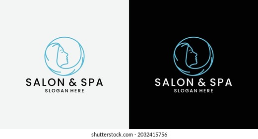 beauty salon spa logo design with women face and hairstyle