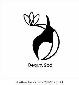 Beauty salon and spa logo design. Illustration of a beautiful woman's face with flowers and a crescent moon.