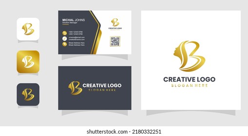 Beauty salon and spa logo vector. Letter B with swirls and portrait of woman with wavy hair