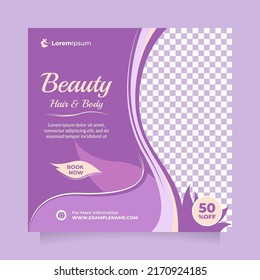 Beauty salon and spa social media post and banner template. Creative promotion design concept of professional hair spa, hair mask, hair style, cosmetic sale or promotion, skin treatment, etc