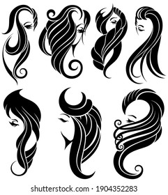 Salón de belleza y logotipo del vector spa. Icono de mujer. Vector de pelo