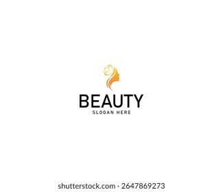 Salão de beleza e spa vetor logo.Lotus flor com redemoinhos e retrato de mulher com cabelo ondulado.
