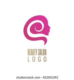 Beauty salon vector logo or icon template. Logo woman silhouette.