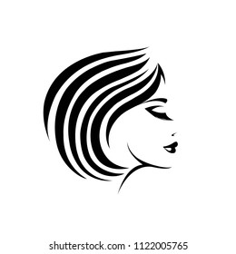 Beauty salon vector logo.Icon representing the portrait of a beautiful young woman with elegant hairstyle and makeup.