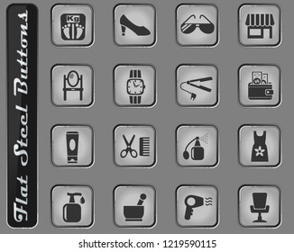 beauty salon web icons on the flat steel buttons