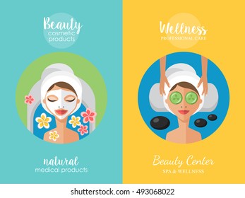 Beauty salon and wellness center concept. Face mask and beauty treatment procedure set.