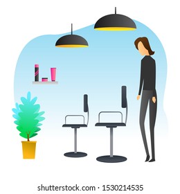 Beauty salon without customers, vector, illustration.