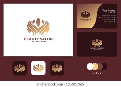 beauty salon with women logo design and business card