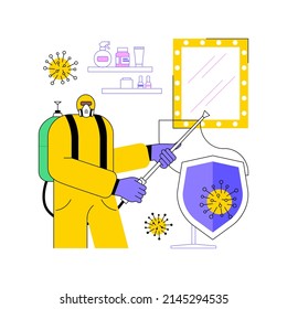 Beauty salons sanitation abstract concept vector illustration. Hair and nail salons, fully sanitize after each client visit, disposable supplies, social distance, wipe surface abstract metaphor.