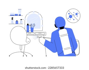 Beauty salons sanitation abstract concept vector illustration. Hair and nail salons, fully sanitize after client visit, disposable supplies, wipe surface, surface sanitation abstract metaphor.
