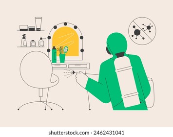 Beauty salons sanitation abstract concept vector illustration. Hair and nail salons, fully sanitize after client visit, disposable supplies, wipe surface, surface sanitation abstract metaphor.