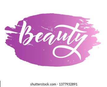 Beauty saloon hand lettering logo. Design print for sticker, banner, poster, magazines, beauty shop, beauty saloon. Vector illustration on background. 