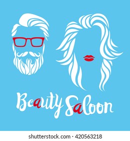 Beauty saloon logo, Man and woman, Vector illustration, Black and white