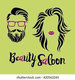 Beauty saloon logo, Man and woman, Vector illustration, Black and white