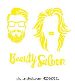 Beauty saloon logo, Man and woman, Vector illustration, Black and white