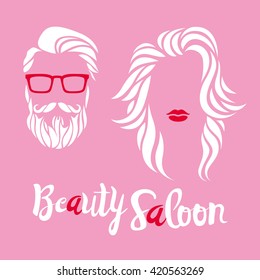 Beauty saloon logo, Man and woman, Vector illustration, Black and white
