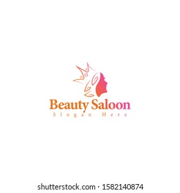 the beauty saloon logo with the shape of a beautiful woman and hair like a natural leaf for beauty and wearing a queen crown make this design unique, modern, luxurious.
