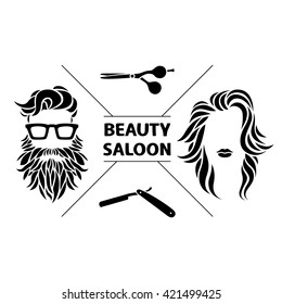 Beauty saloon logo, Vector illustration, Black and white